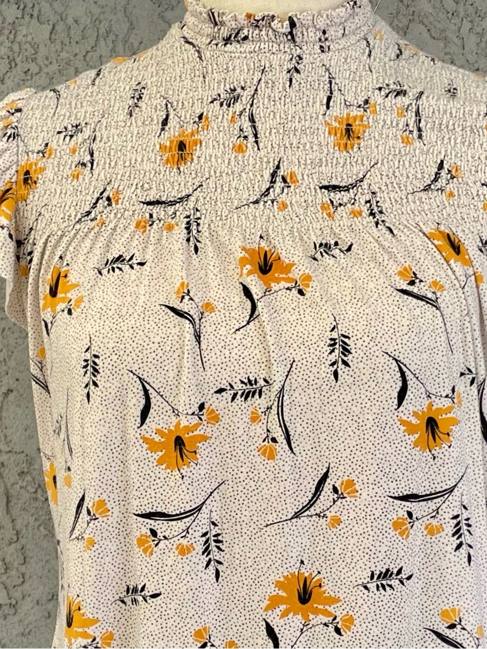 Rewind Top Smocked High Neck Blouse Flutter Sleeve Womens size Small - Picture 9 of 11